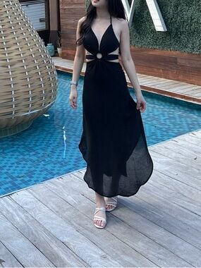 Black Halter Maxi Dress with Cutout